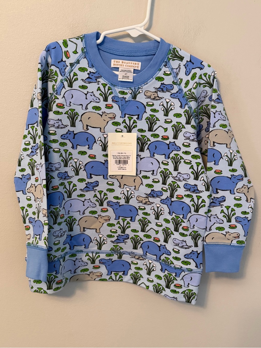 The Beaufort Bonnet Company Blue Hippo Crewneck